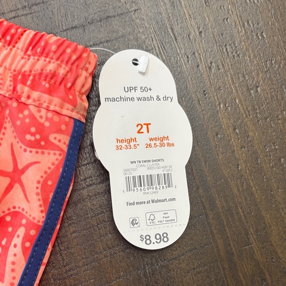 Wonder Nation Coral Starfish Swim Shorts 2T - Picture 2 of 3